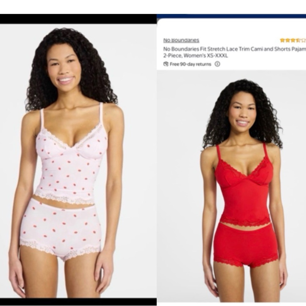 No Boundaries Women's Red and White Lace Pajama Set